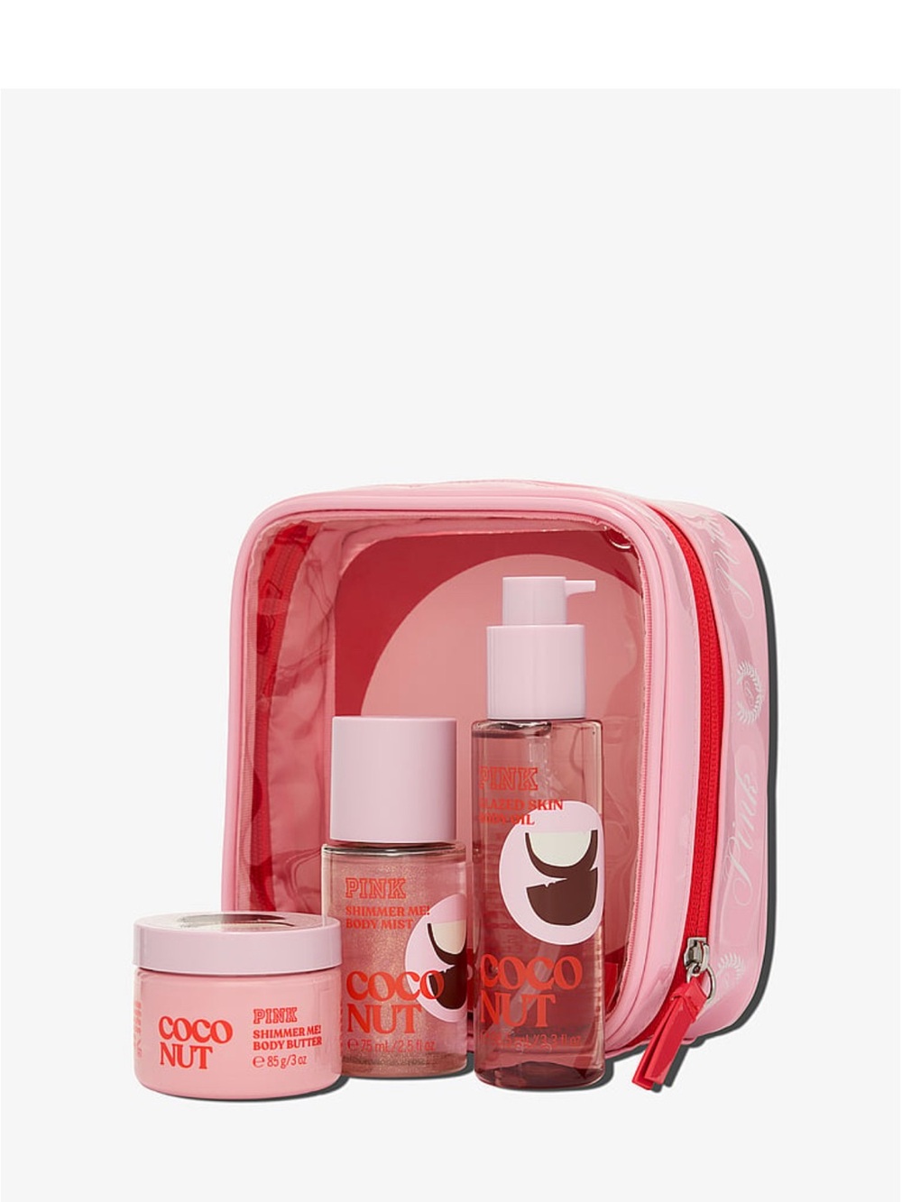 Pink Coconut  Set with Clear Pink Travel Case